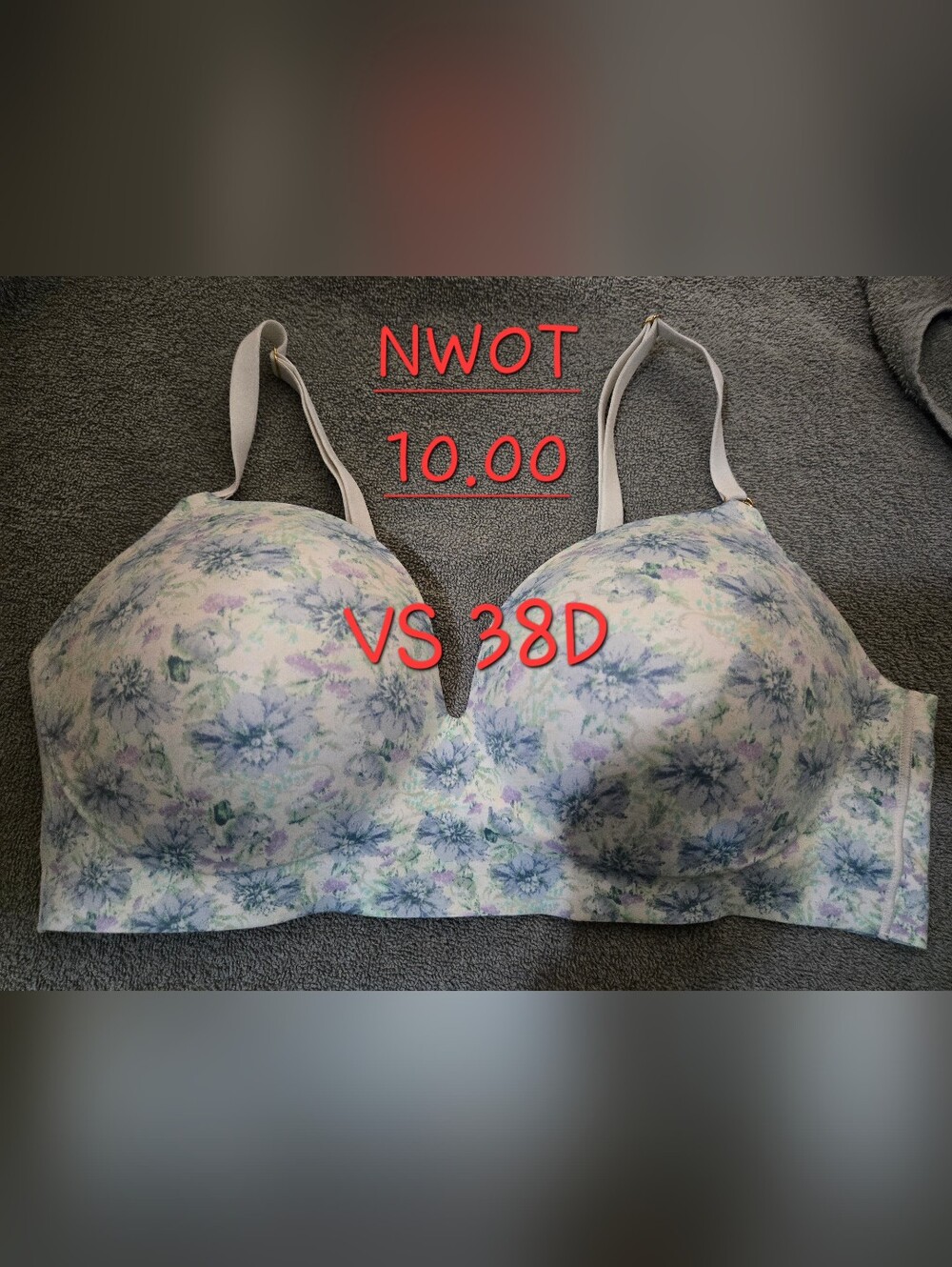 Victoria's Secret White Bra with Light Blue and Lavender Floral Print